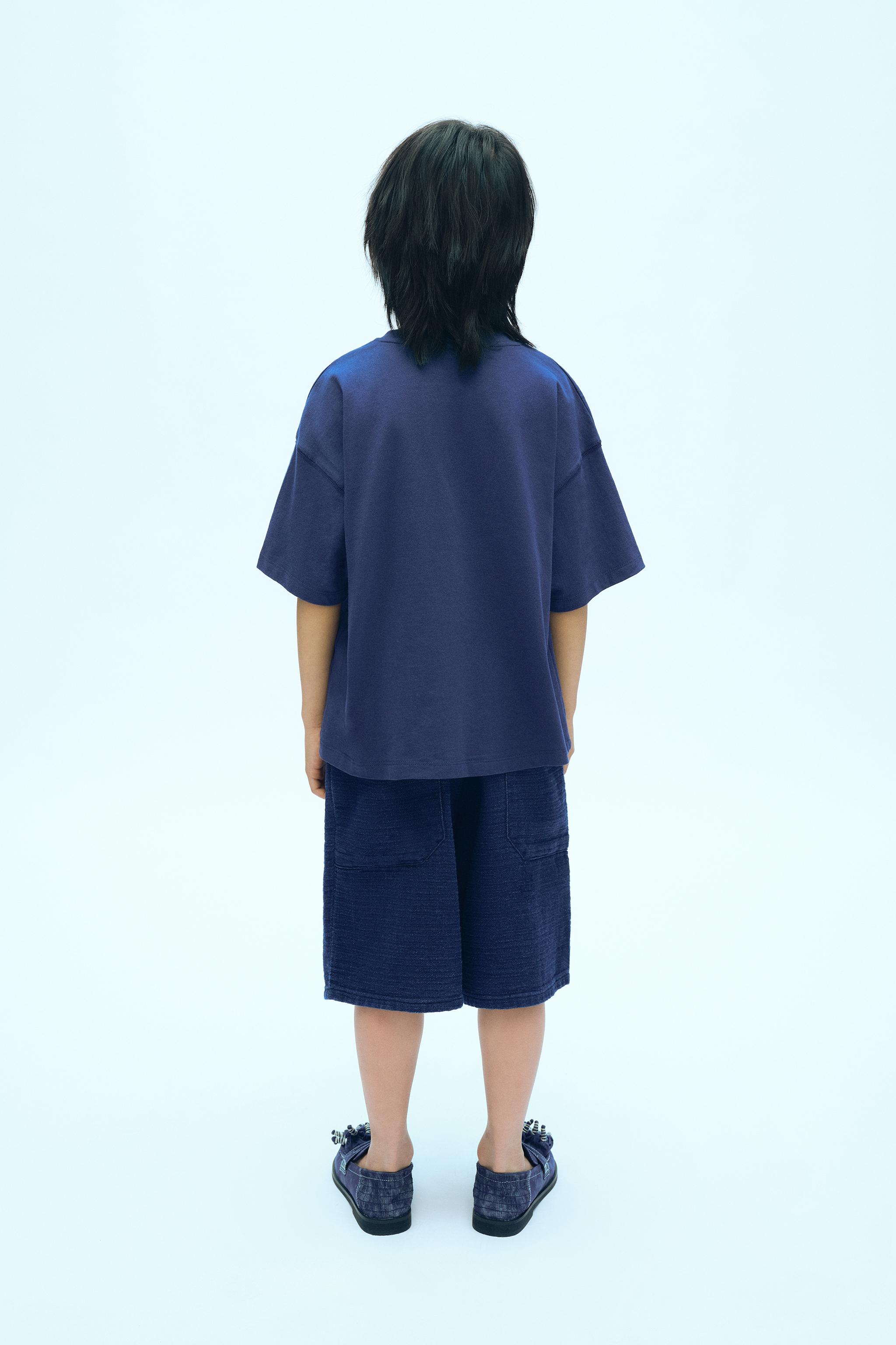 PLAIN T-SHIRT WITH TEXT X FANGLU LIN - Blue | ZARA United States