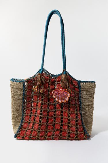 Zara MAKSI PLETENA TORBA SA PERLICAMA – raznobojno