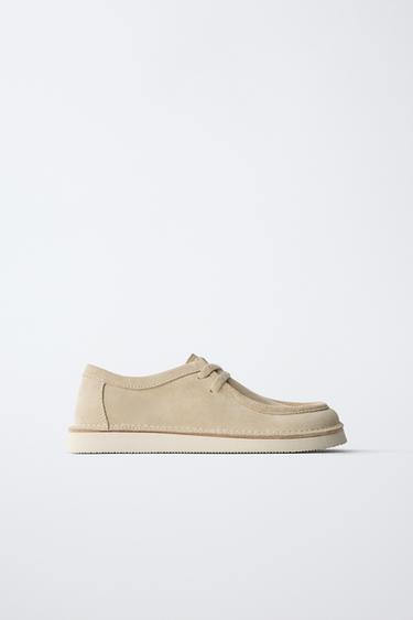 LEATHER LACE-UP SHOES - Sand Brown by Zara