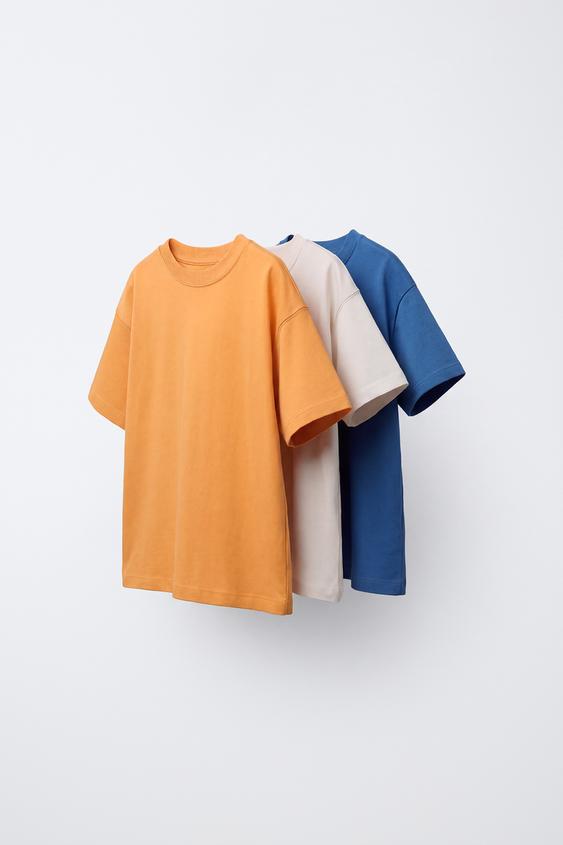 PACK TRES CAMISETAS LISAS - Naranja de Zara - Imagen 0