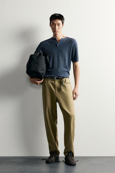 LINEN/COTTON RELAXED TROUSERS - Olive green by Zara