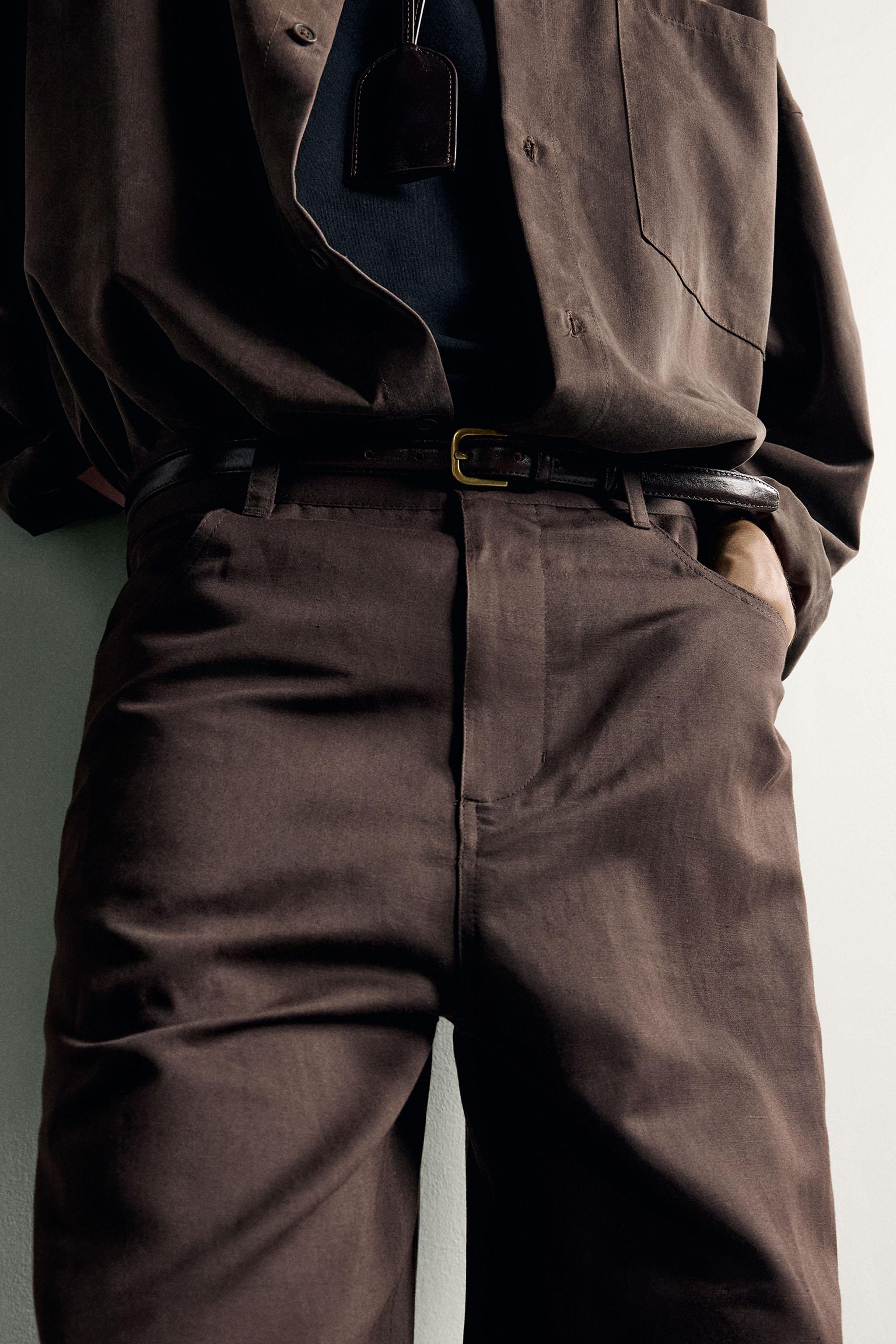 Zara PAMUK - KETEN RELAXED FIT PANTOLON görsel 7