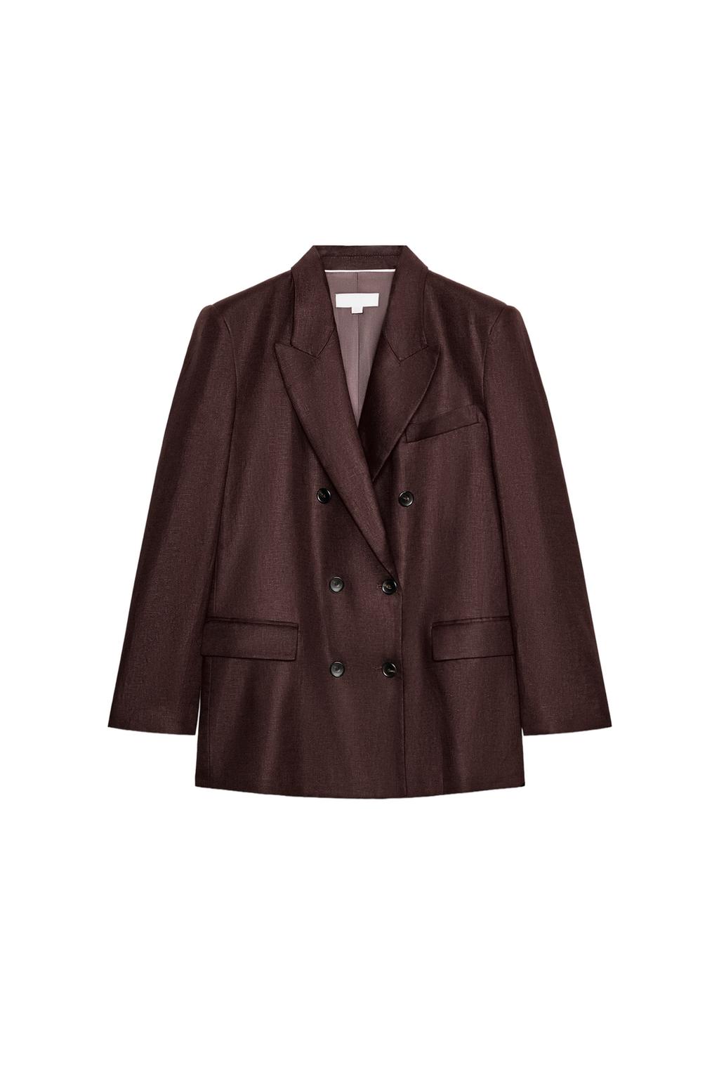 100% LINEN DOUBLE BREASTED BLAZER WITH SHOULDER PADS - image 3