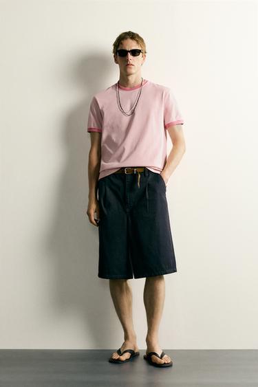 CAMISETA REGULAR FIT RIB CONTRASTE - Rosa claro de Zara - Imagen 0