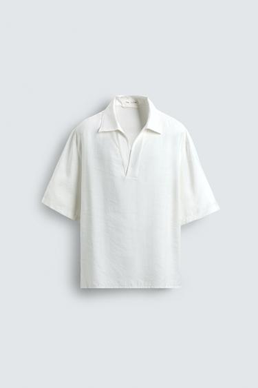 FLOWING POLO SHIRT WITH TOPSTITCHING - Ecru by Zara