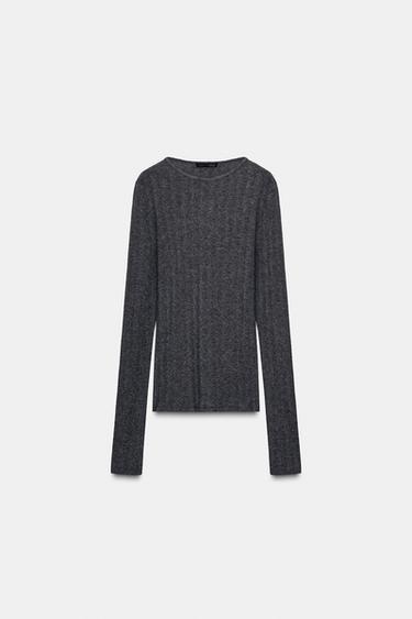 T-SHIRT SOFT CÔTELÉ - Gris chiné de Zara
