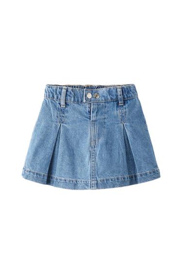 PLEATED DENIM SKIRT