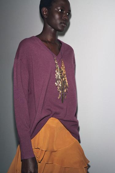 OVERSIZED 100% WOOL KNIT SWEATER - Purple by Zara - Image 1