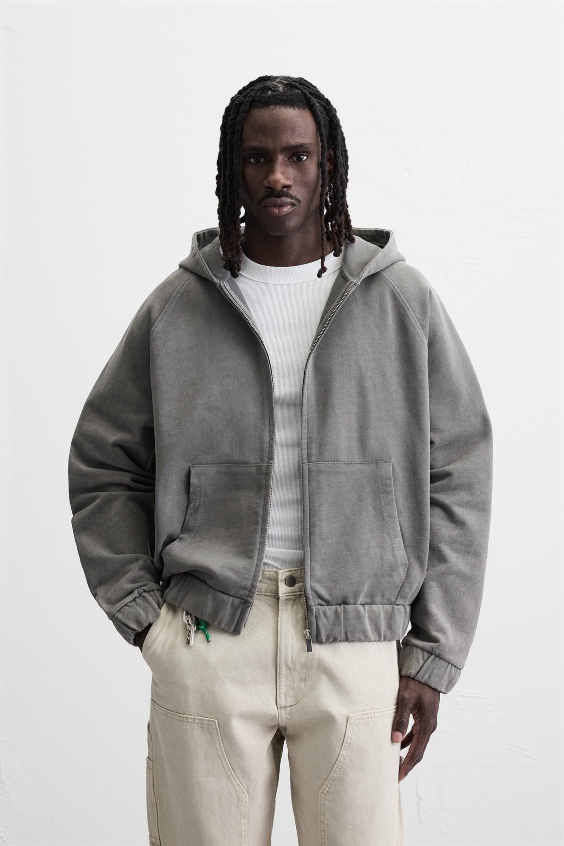 WASHED DETAIL ZIPPERED SWEATSHIRT