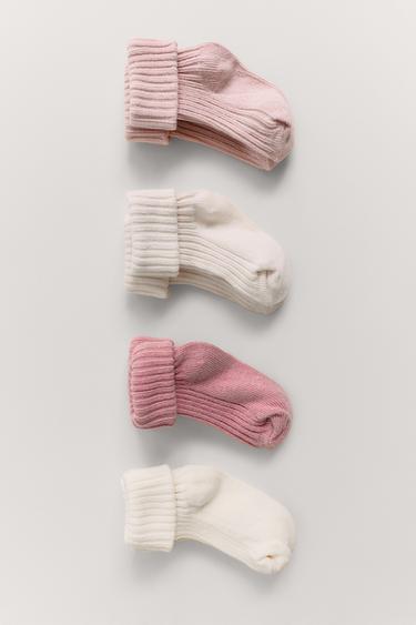 LOT DE QUATRE PAIRES DE CHAUSSETTES COLORÉES - Rose clair de Zara