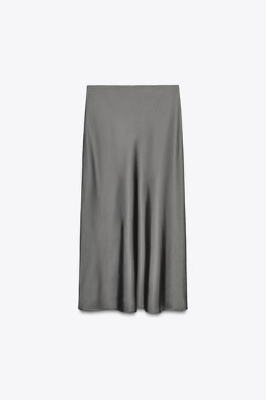 Zara SATIN MIDI SKIRT - Dark gray