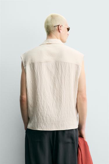 CHEMISE POLO SANS MANCHES RELAXED FIT - Beige de Zara - Image 3