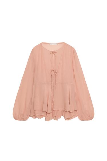 Zara 荷葉邊罩衫 ZW COLLECTION - 粉紅色