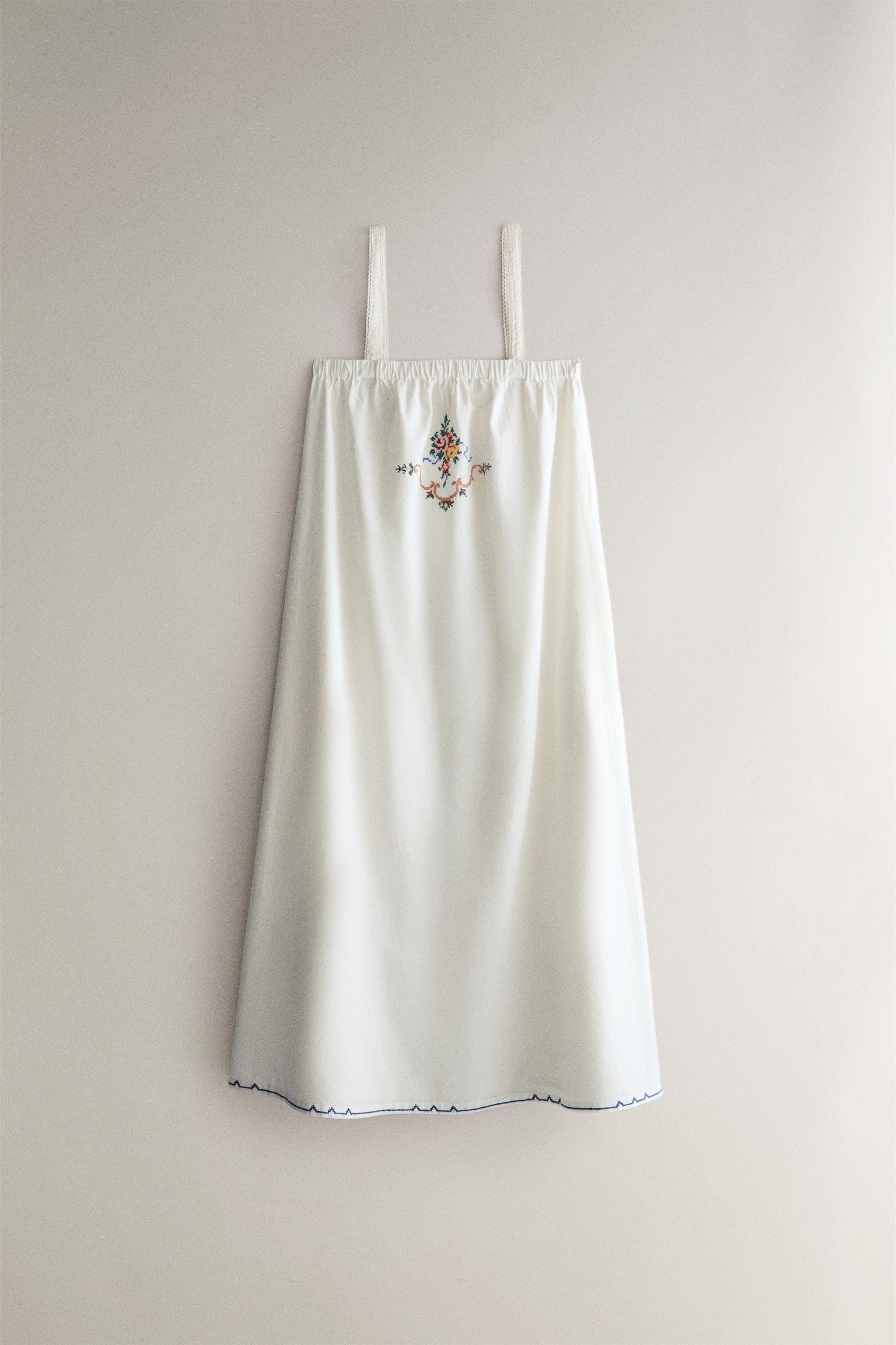 EMBROIDERED COTTON AND LINEN DRESS