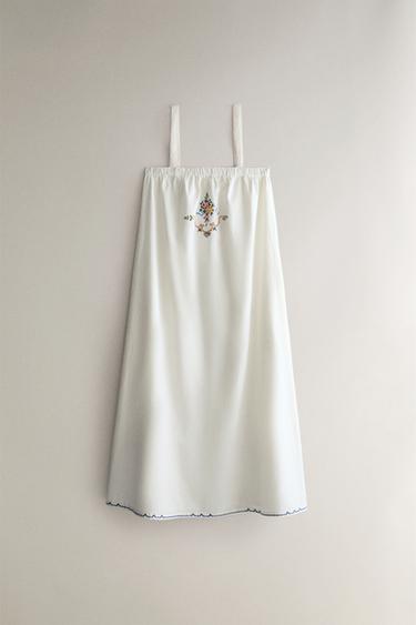 Zara EMBROIDERED COTTON AND LINEN DRESS - White - Image 0