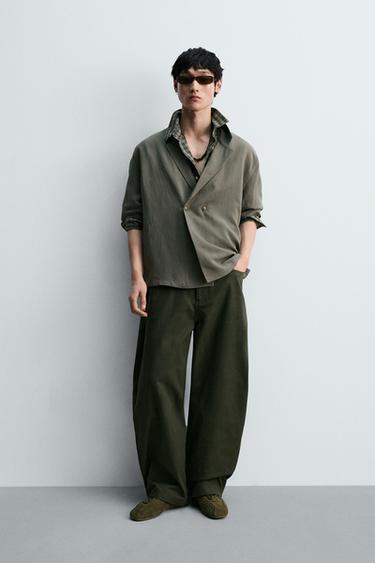 VISCOSE/LINEN KIMONO SHIRT - Taupe grey by Zara