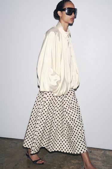 JUPE MIDI À POIS ZW COLLECTION - Écru de Zara - Image 2