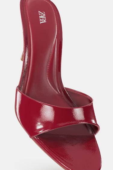 სანდალი ქუსლიანი ლაქისებრი - Zara-ს Red - სურათი 0