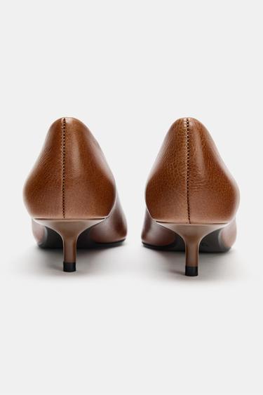 LEATHER KITTEN HEEL SHOES - Brown by Zara - Image 4