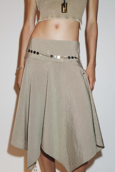 JUPE MIDI ASYMÉTRIQUE CEINTURE RAYURES - Beige-marron de Zara - Image 2