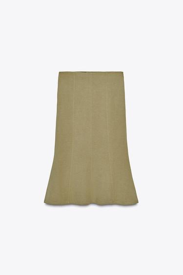 Zara LINEN MIDI SKIRT - Dark khaki