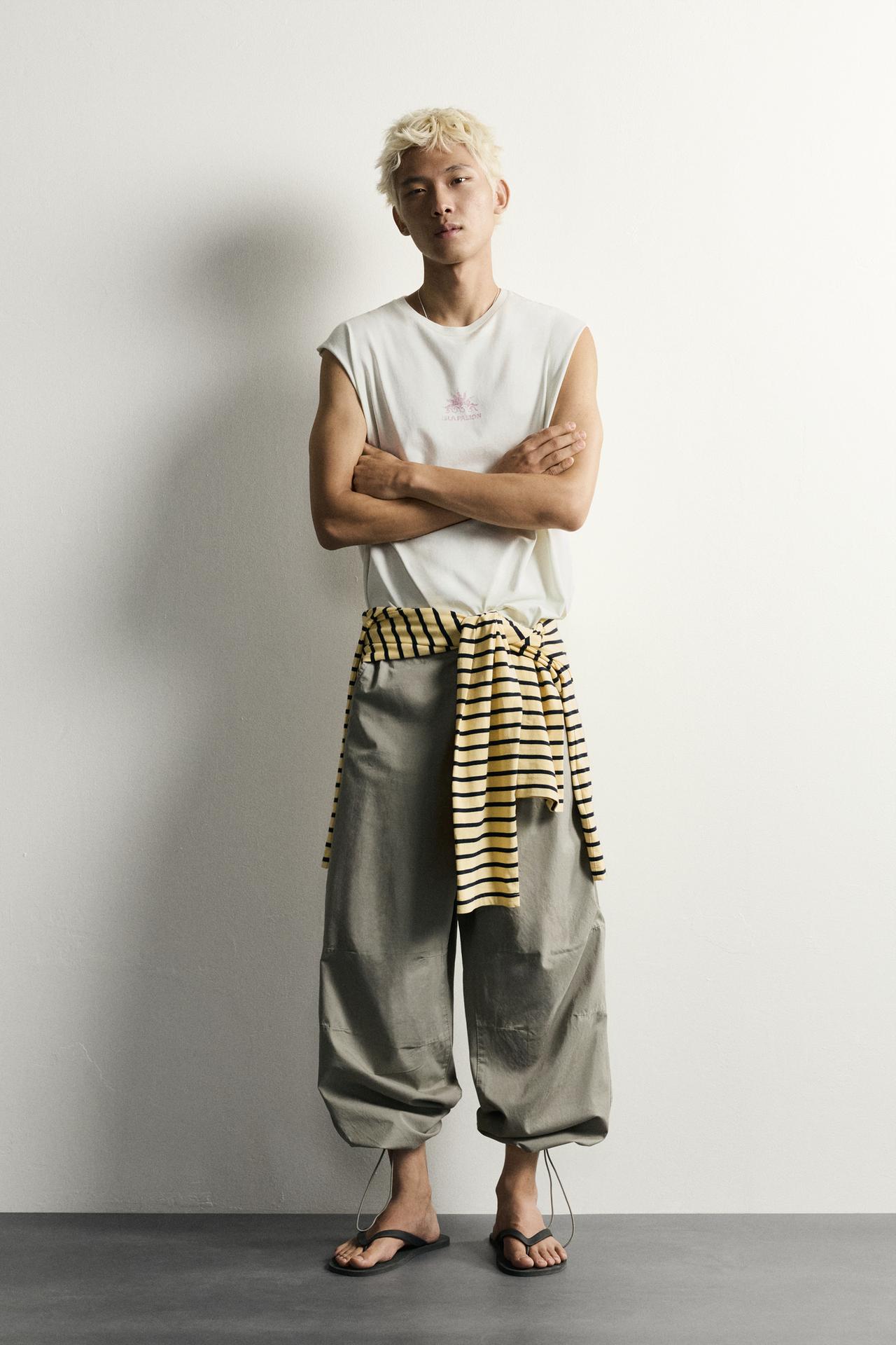 WASHED PRINT TANK TOP — Oyster-white