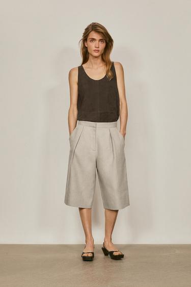 Zara Long linen Bermuda shorts with dart detail - LIMITED EDITION - Gray - Image 0