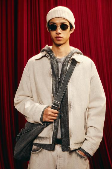 BLEACH WASH DENIM JACKET WITH ZIP - Oyster-white by Zara