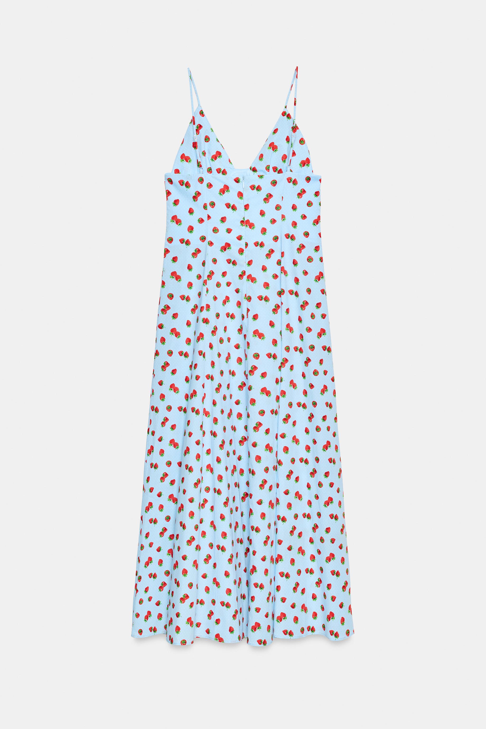 STRAWBERRY PRINT POPLIN MIDI DRESS