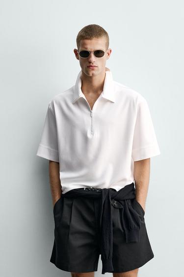 Zara TECHNICAL ZIP POLO SHIRT - White