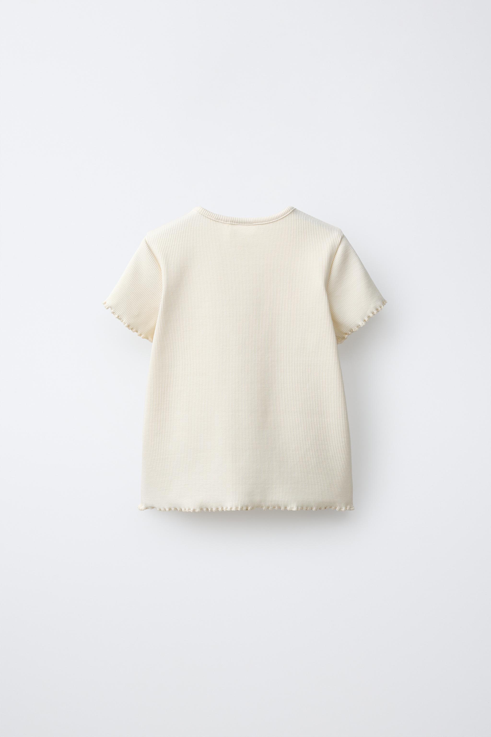 EMBROIDERED RABBIT RIB T-SHIRT — Ecru