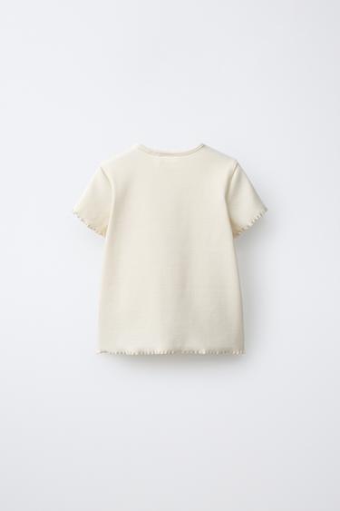 EMBROIDERED RABBIT RIB T-SHIRT — Ecru 2
