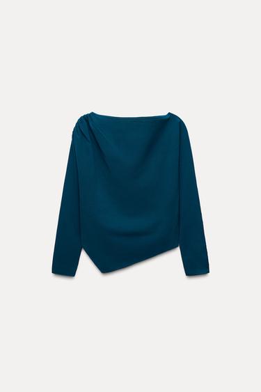 ASYMMETRIC PLAIN KNIT TOP - Blue by Zara