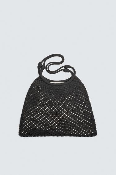 BOLSA TOTE BAG COM MACRAMÊ - Preto da Zara