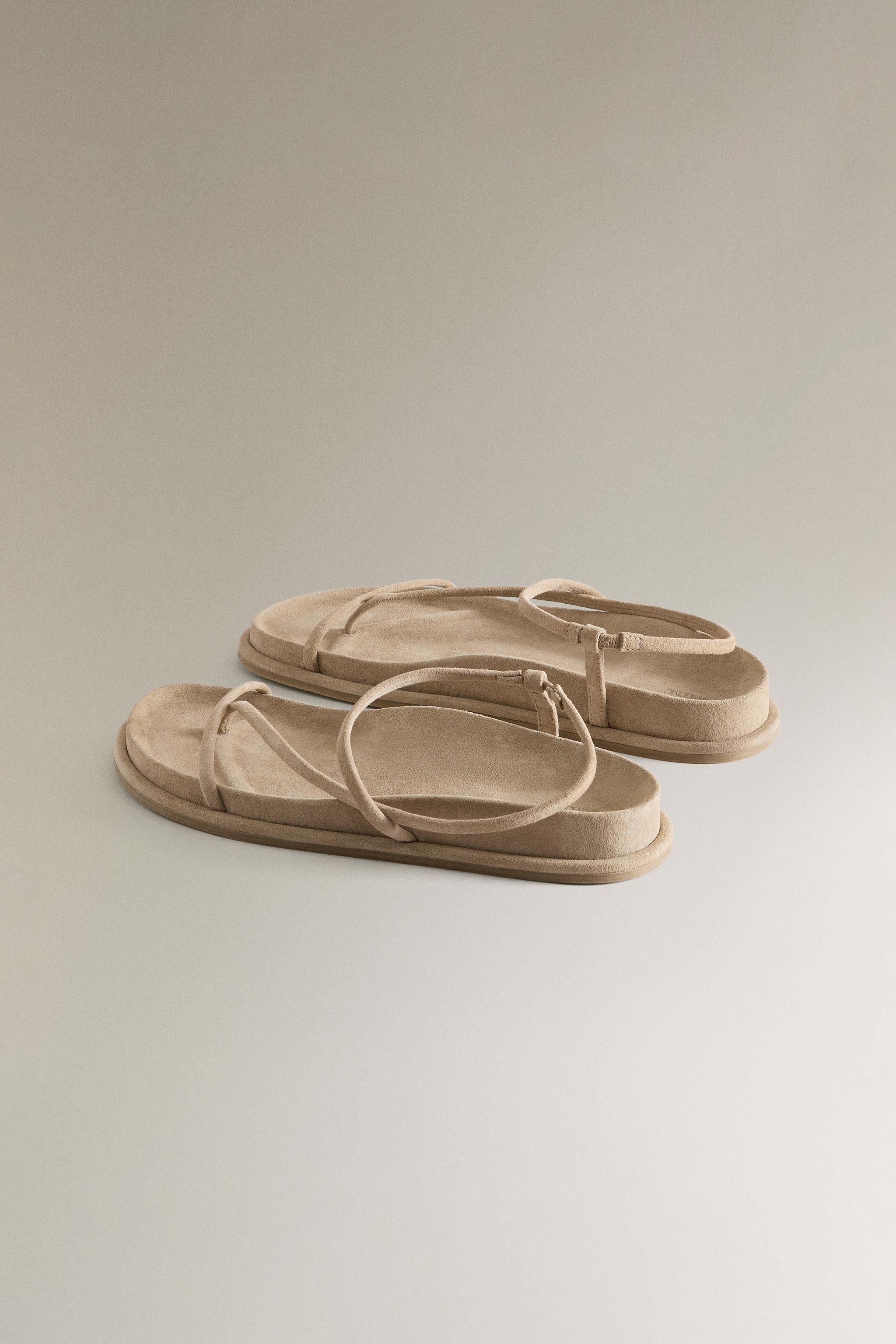LEATHER SANDALS WITH STRAPS - Sandy Brown | ZARA United States