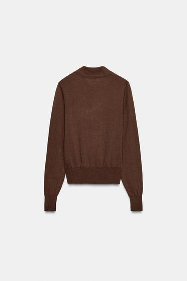 PULL POLO AVEC LAINE ET POCHE - chocolat de Zara - Image 7