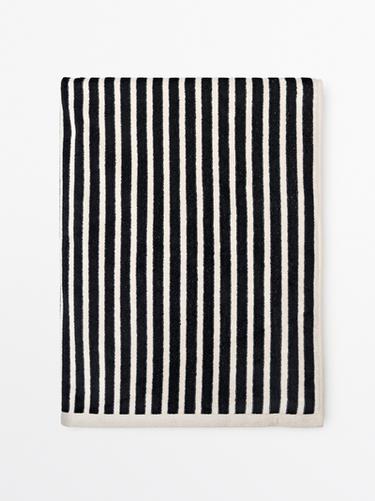 Striped cotton towel — Navy blue 1