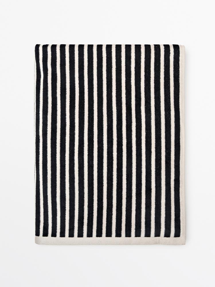 Striped cotton towel — Navy blue
