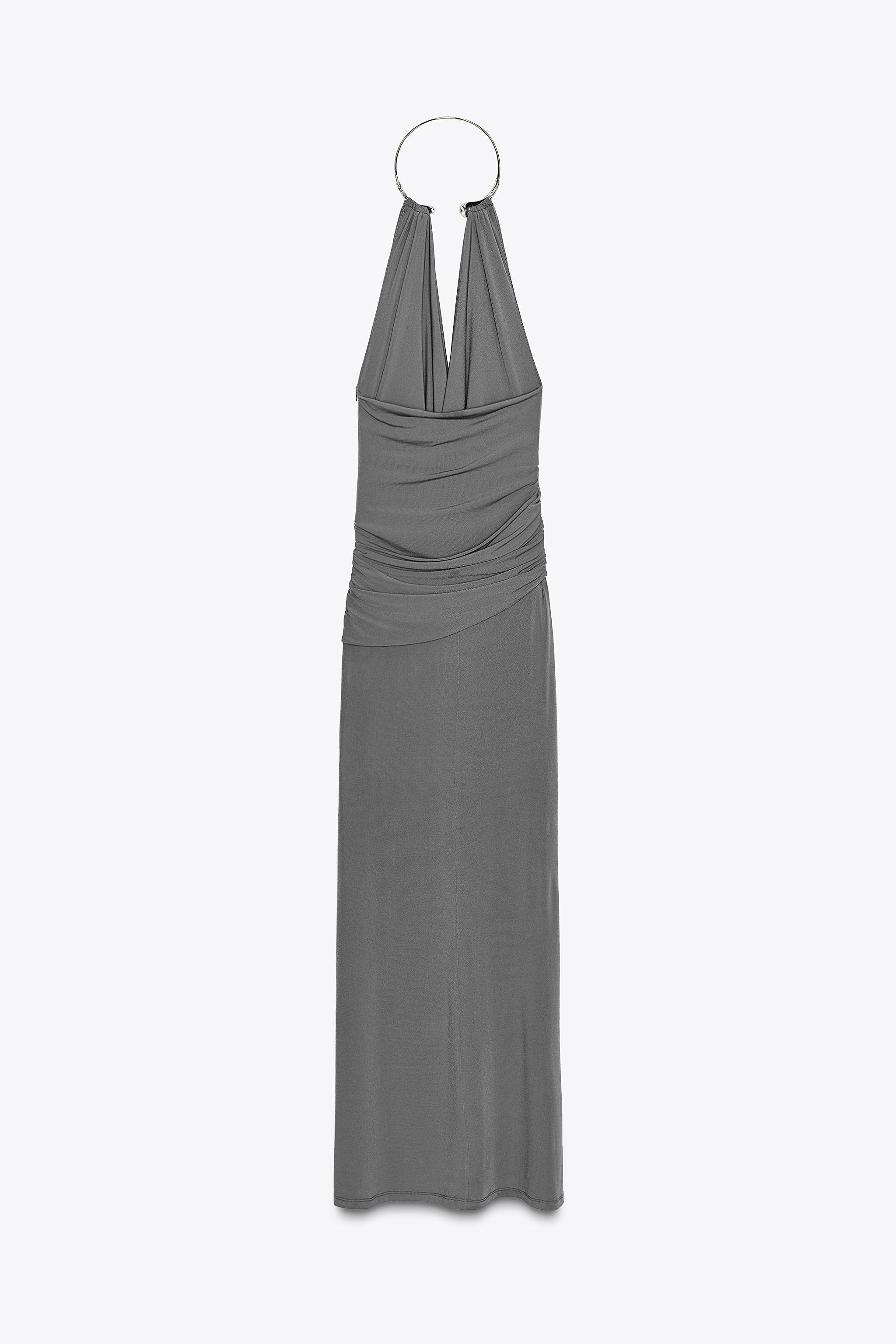 LONG DRESS WITH JEWEL COLLAR - Grey | ZARA Turkey