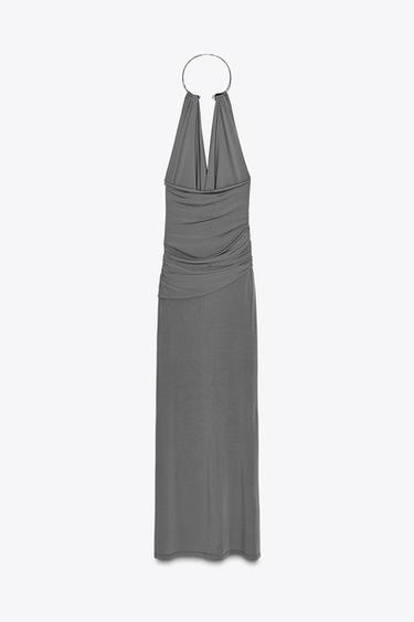 Zara LONG DRESS WITH JEWEL COLLAR - Gray
