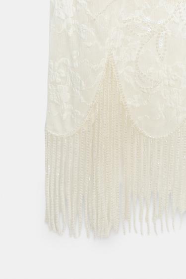BEADED FRINGE LACE SKIRT - Ecru by Zara - Image 7