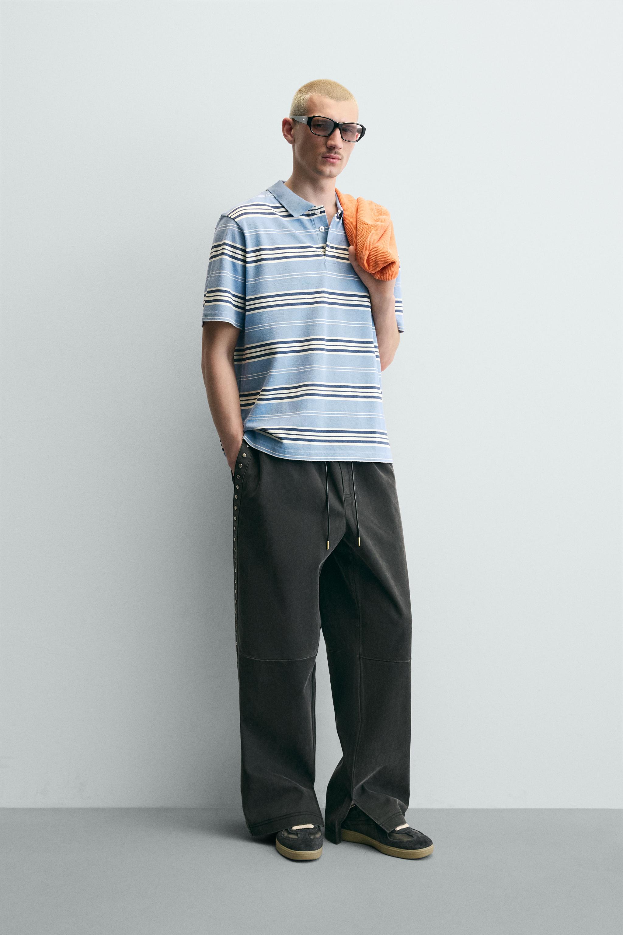 ストライプ柄ボクシーフィットポロシャツ - 青色/白色 | ZARA Japan / 日本