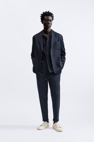 Zara EASY CARE JOGGER WAIST PANTS - Navy blue - Image 0