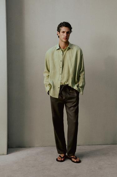Zara 100% linen regular fit shirt - Billiard green