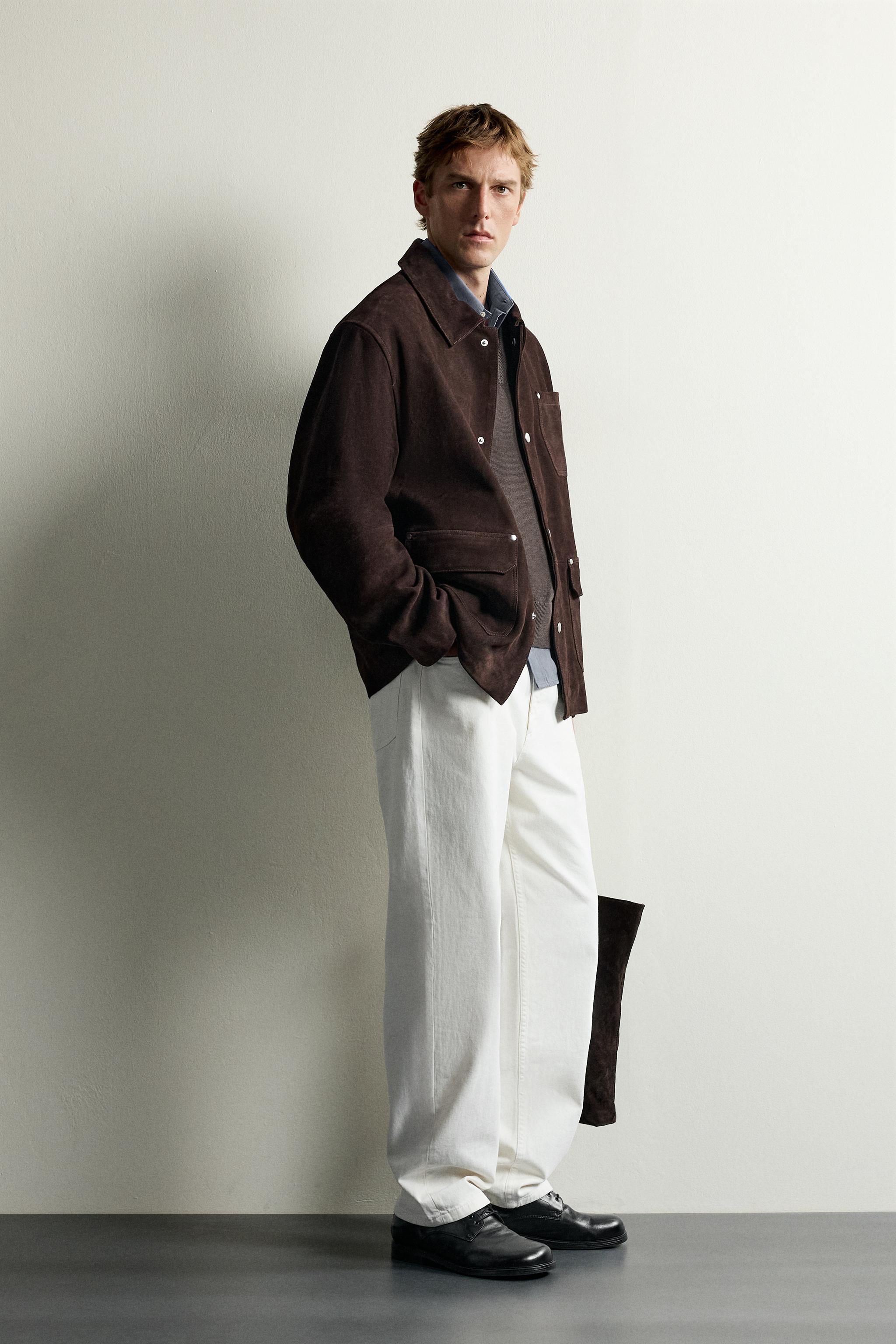BLOUSON EN CUIR ET DAIM À POCHES