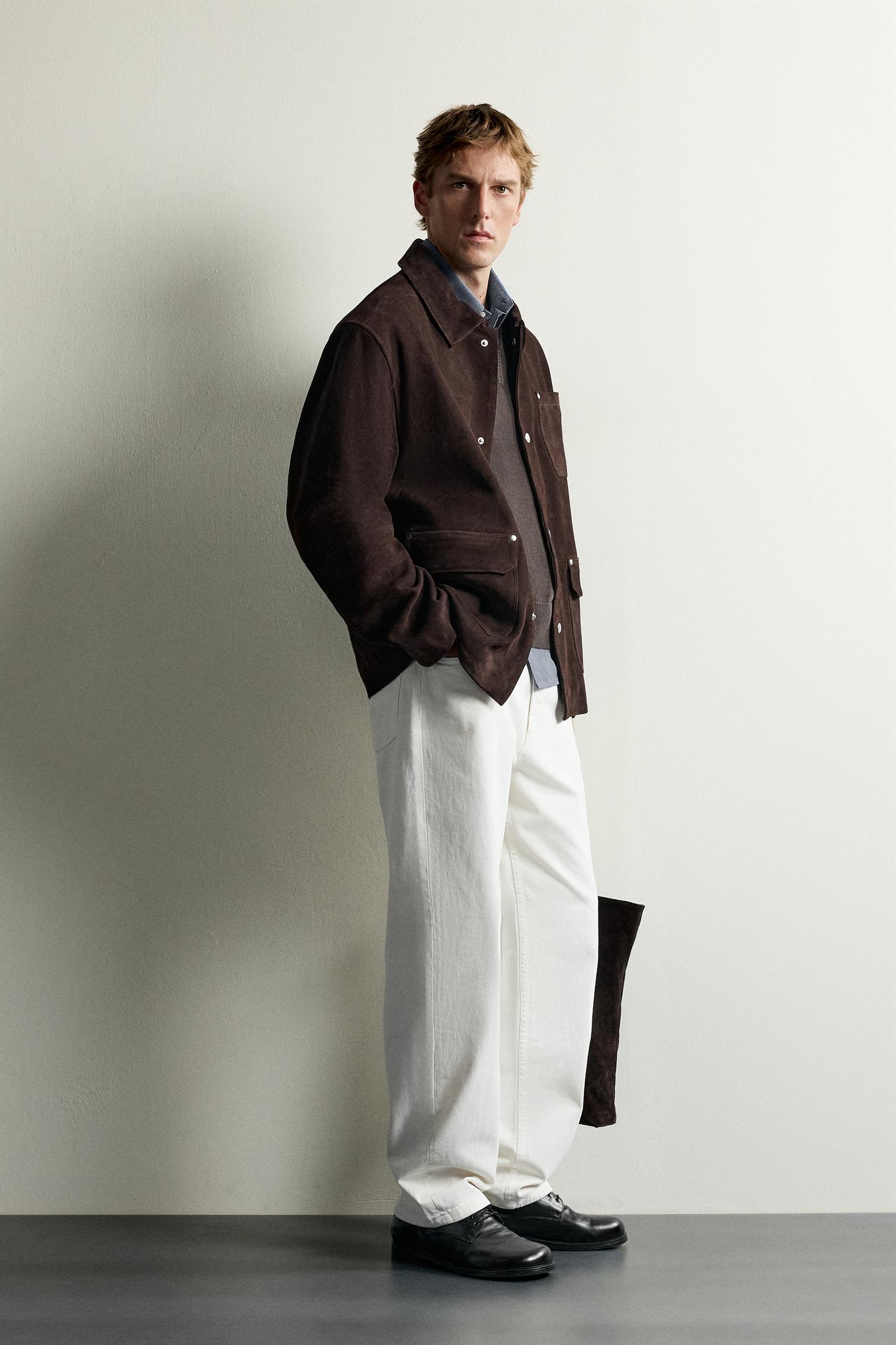 Мужская куртка Zara Suede Pocket, цвет: Шоколадный — фото 4