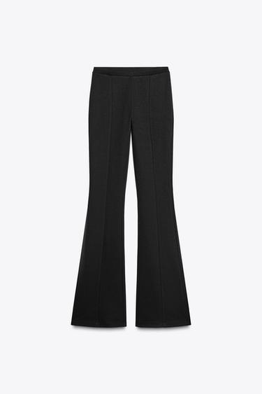 Zara INTERLOCK FLARE PANTS - Black