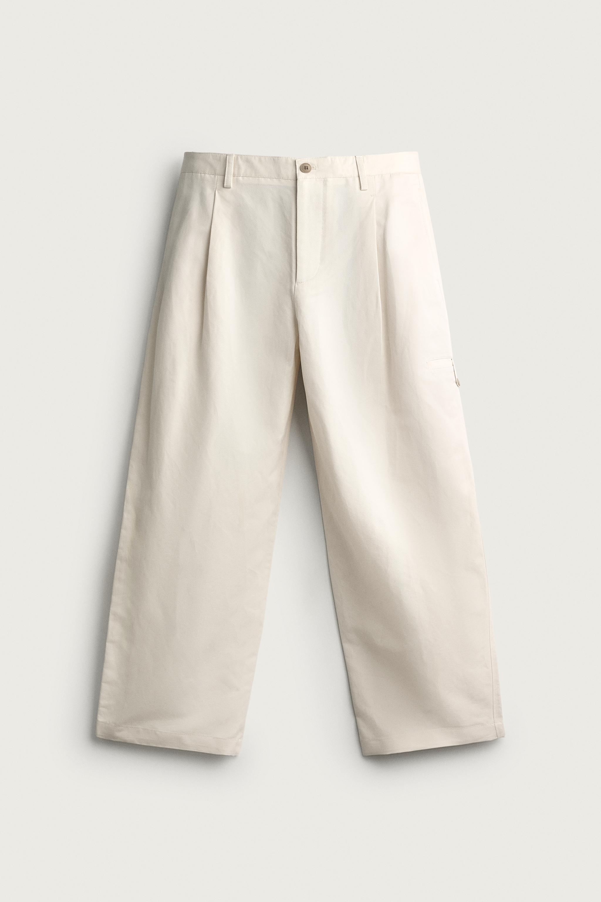 RELAXED FIT PLEATED PANTS — Ecru