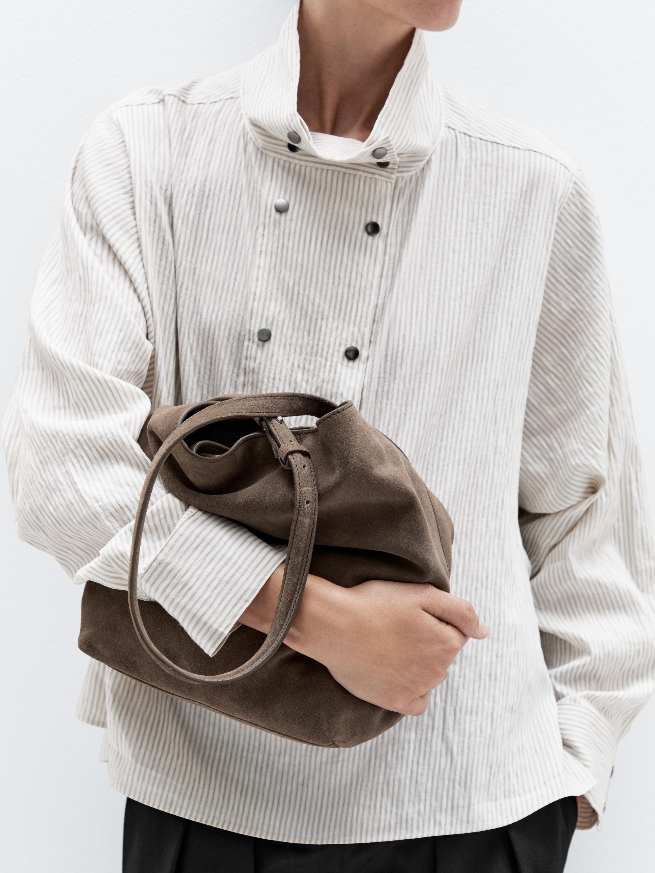 Split suede leather bucket bag