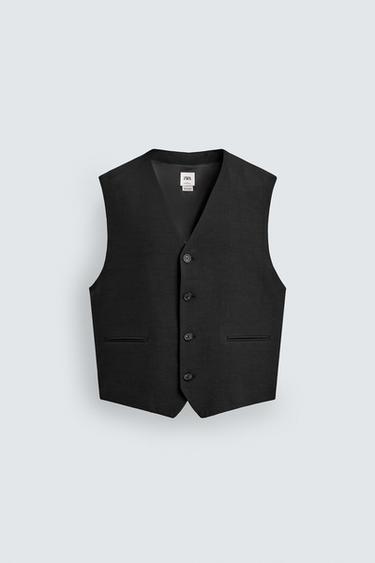 VISCOSE - LINEN SUIT WAISTCOAT - Black by Zara